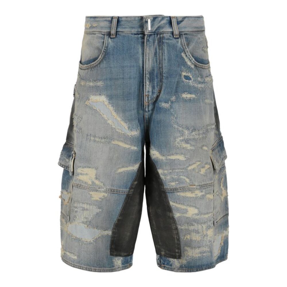Givenchy Distressed Denim Cargo Shorts Blue Mens